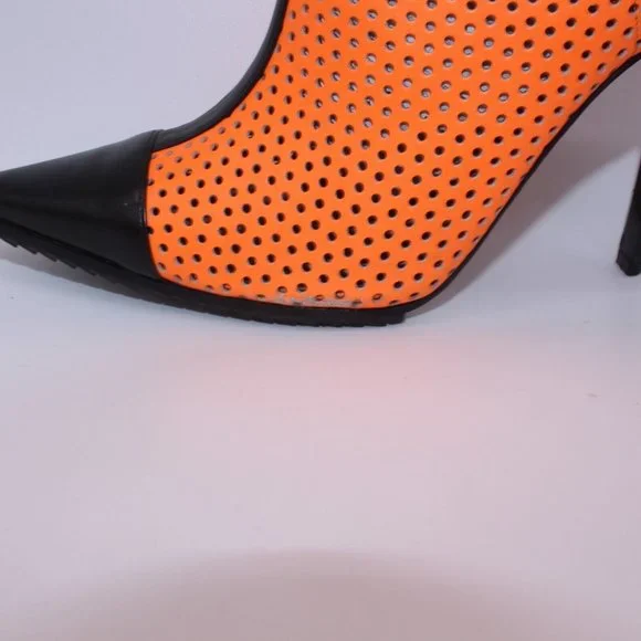 Michael Kors Perforated Leather Abigail Runway Boots Orange/Black Size 40 New - Picture 9 of 12